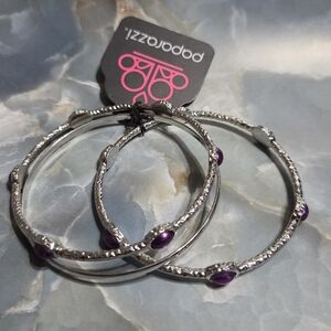 paparazzi Silver Hoop Bracelets with Purple Accents